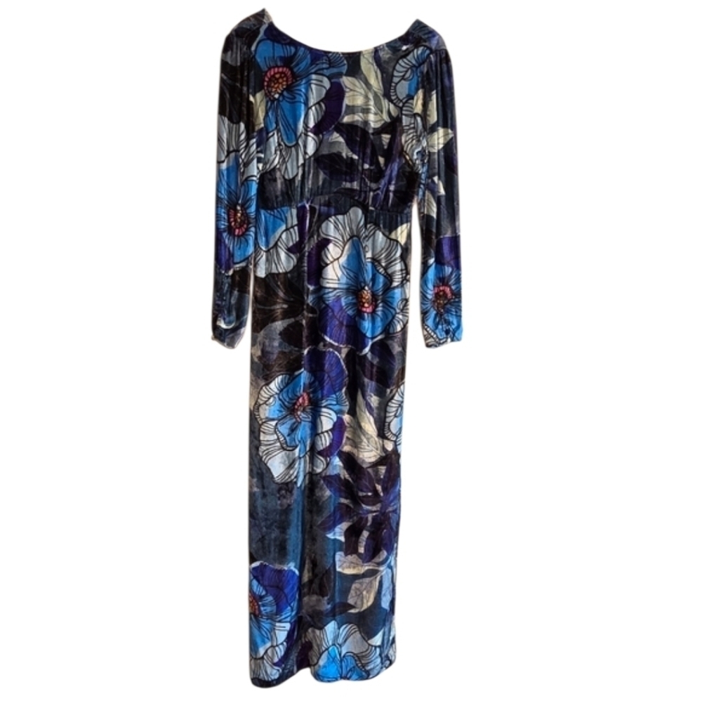 Bl^nk London Velour Floral Midi Dress Sz S Sophisticated Contemporary Evening